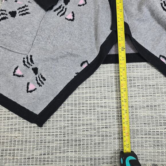 Think Geek Cat Cardigan Sweater Womens Medium Grey Knit Hooded Long Sleeve Kitty - Picture 6 of 10